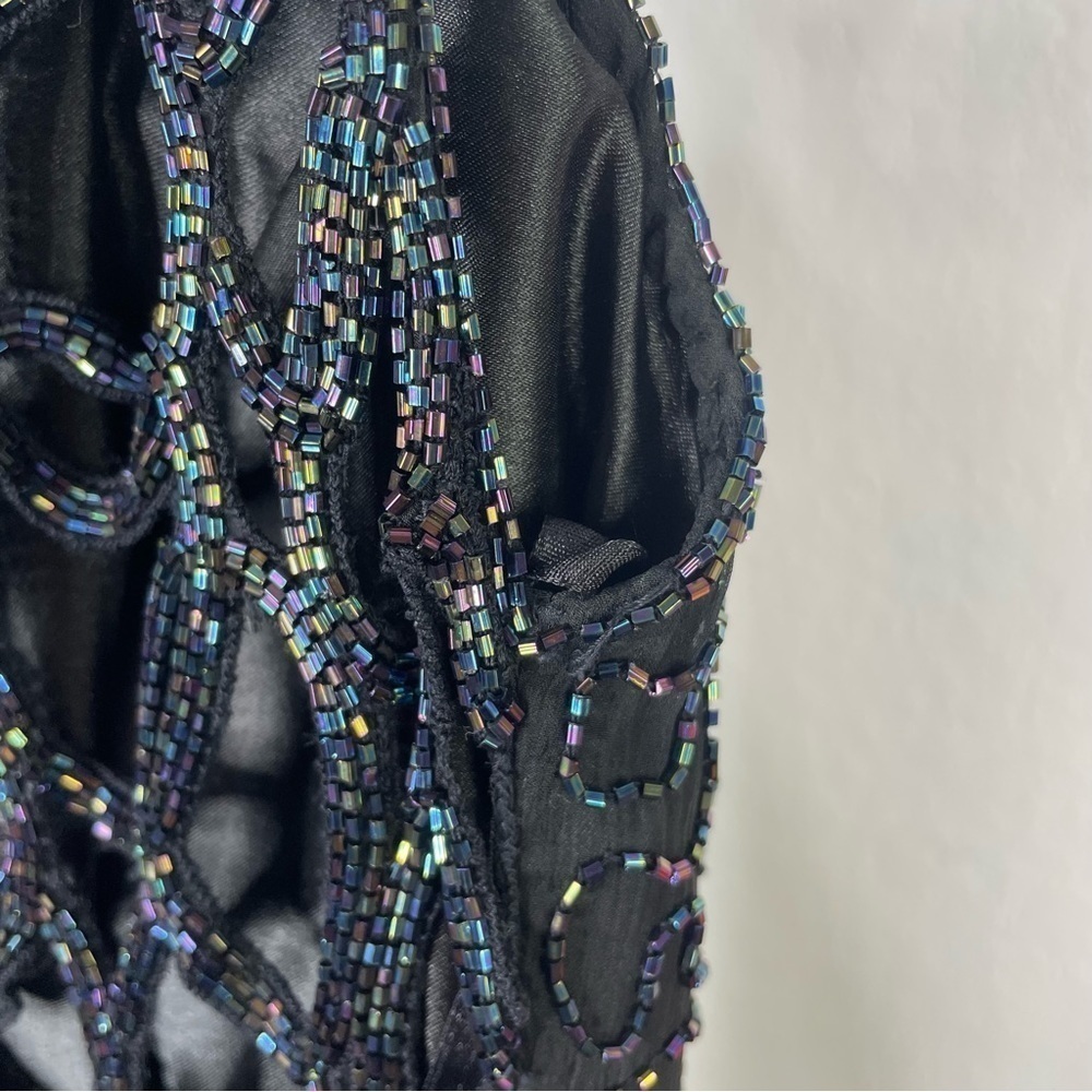 Vintage 90’s Sean Collection Black 100% Silk Beaded Cage Dress - Picture 12 of 14